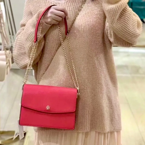 Tory Burch Red Emerson Envelope Adjustable Chain Shoulder Bag - Picture 12 of 13